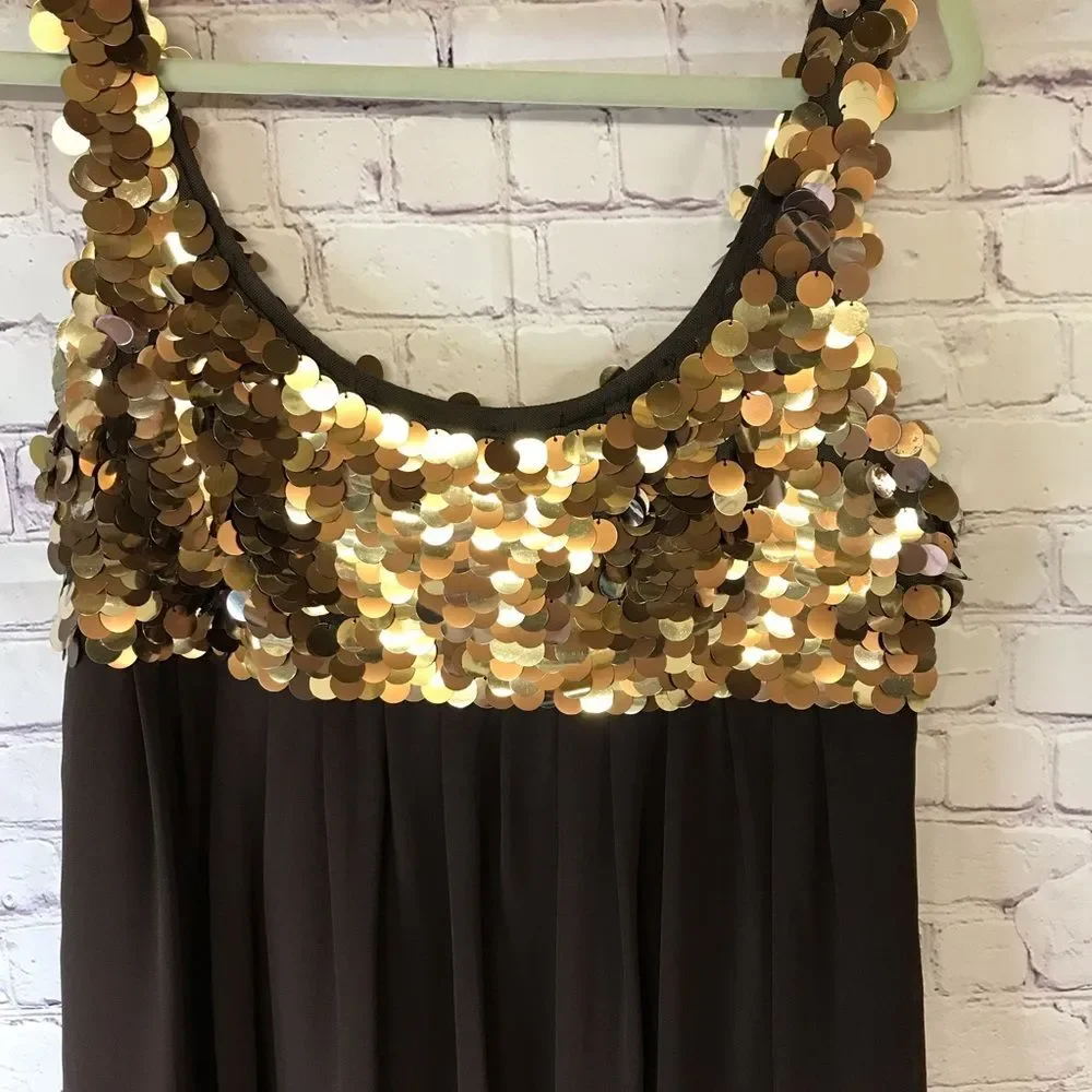 R&M Richards Gold Sequin Chocolate Tank Dress Bubble Hem Festive Concert Y2K 12 - Picture 2 of 11